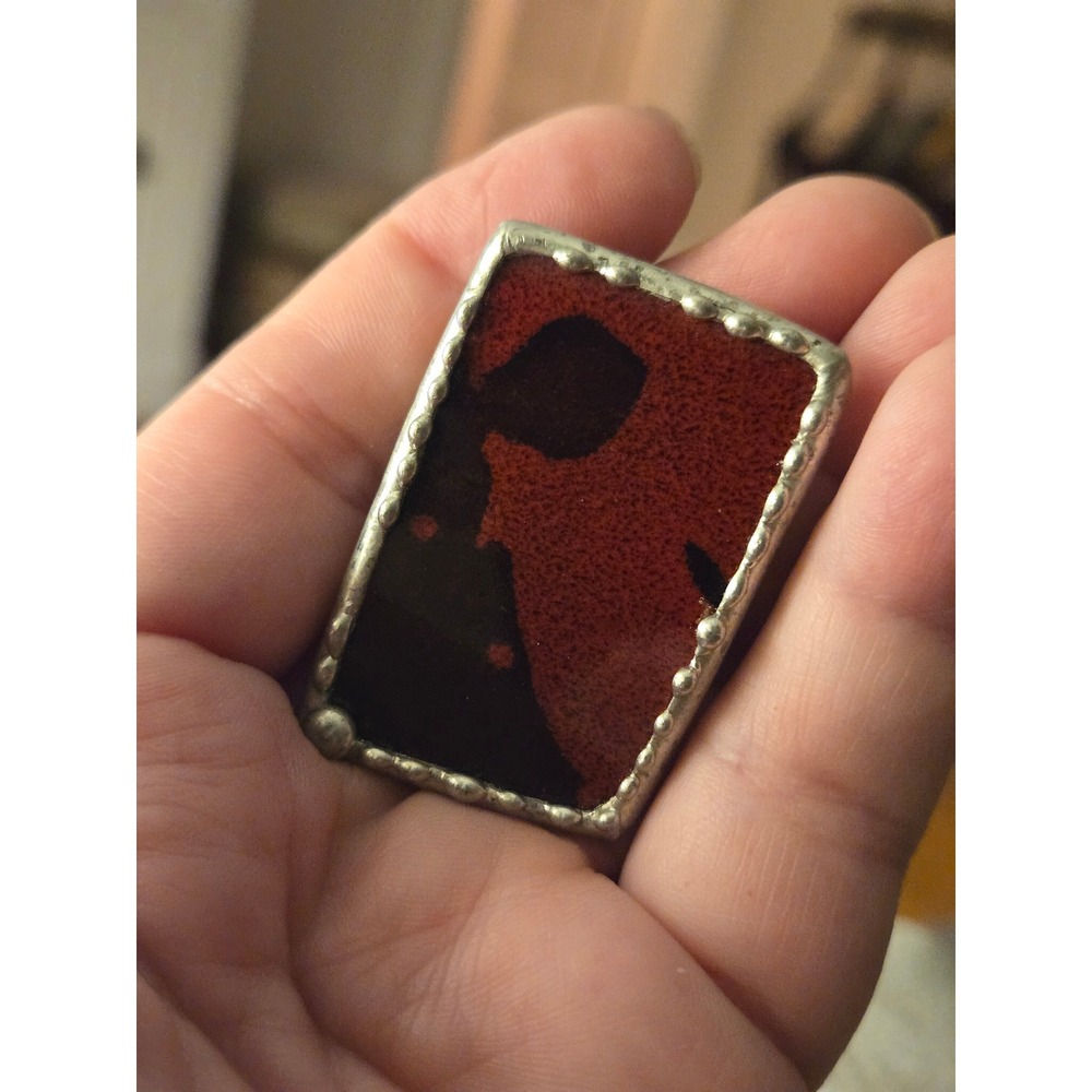 Handcrafted Red Brown Jasper Brooch Pendant Silver Artisan Boho Vintage Unmarked